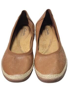 Clarks Originals Womens Elaina Rae Tan Camel Leather Ballet Flats Size 8.5 M